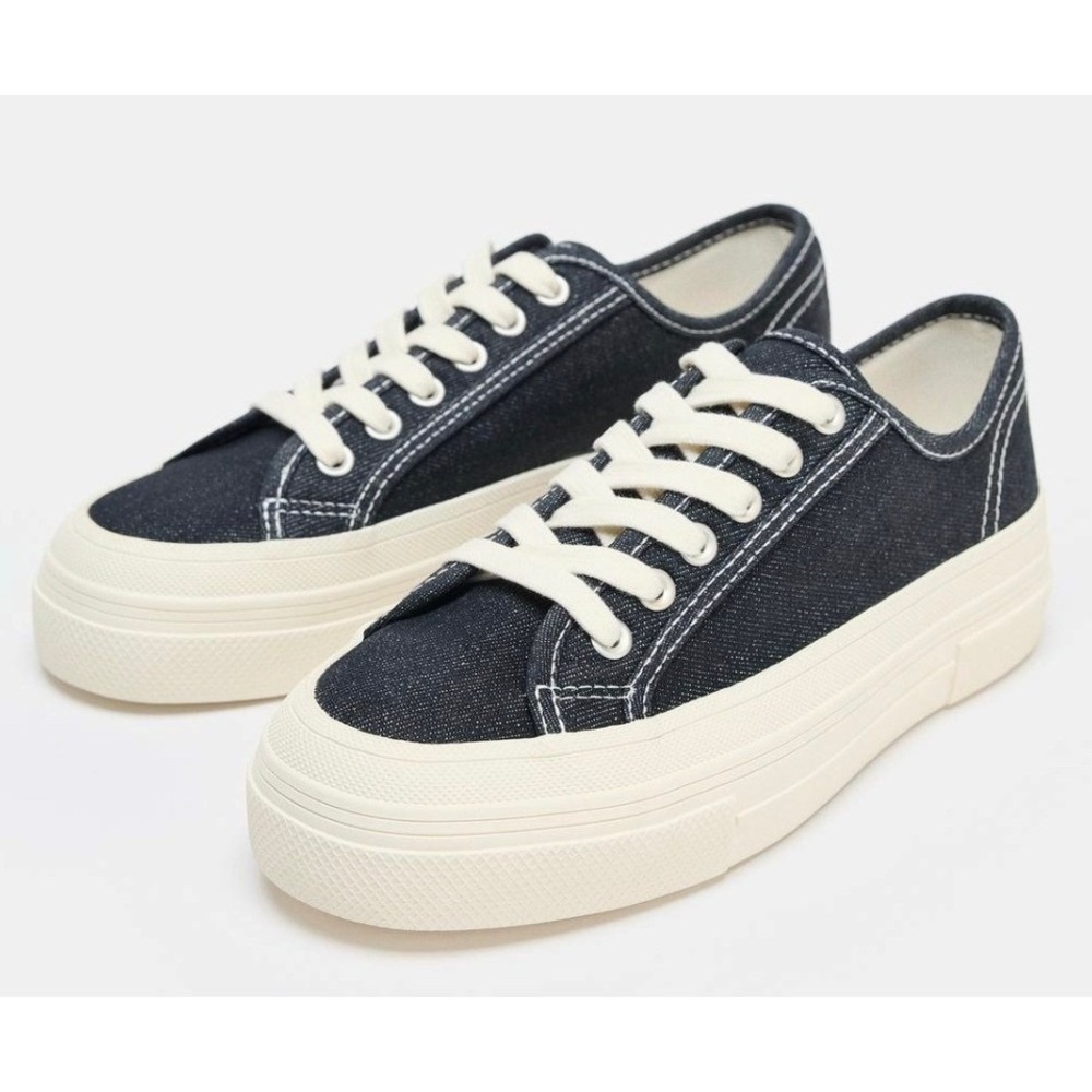 Zara Denim Fabric Platform Sneakers SZ 38 (7.5 US)